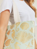 MB0137 Gold Foil Sea Life Tote Bag - MiMi Wholesale