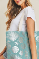 MB0137 Gold Foil Sea Life Tote Bag - MiMi Wholesale