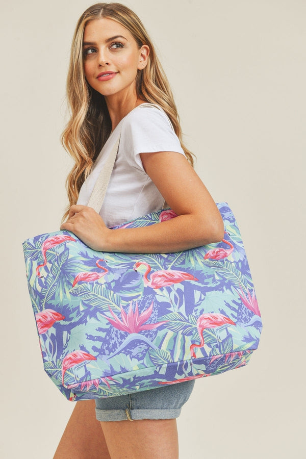 MB0138 Tropical Flamingo Beach Tote Bag - MiMi Wholesale