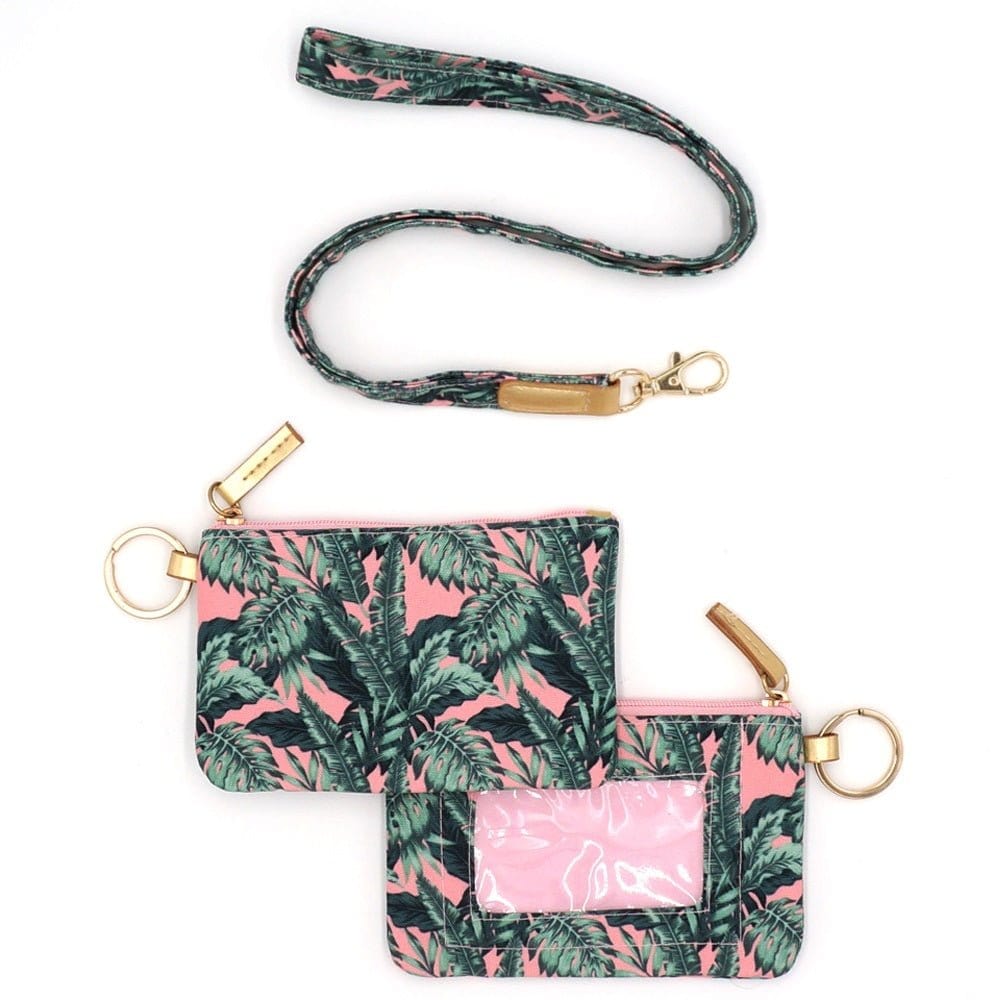 MB0144 Tropical Leaves Lanyard ID Wallet - MiMi Wholesale