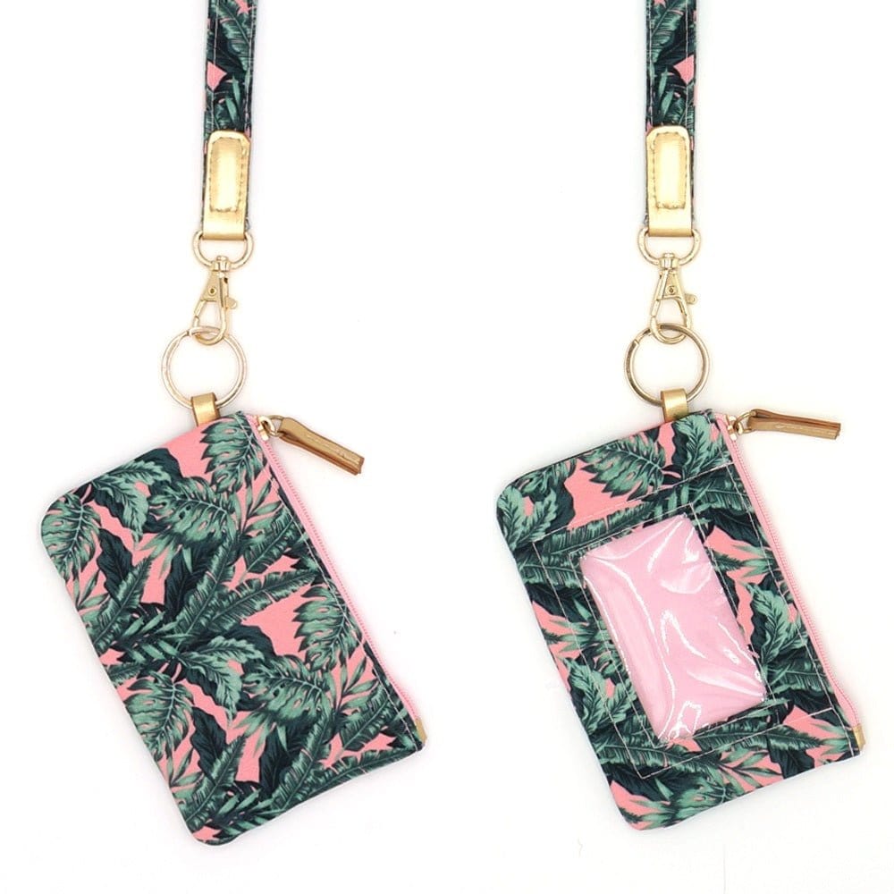 MB0144 Tropical Leaves Lanyard ID Wallet - MiMi Wholesale