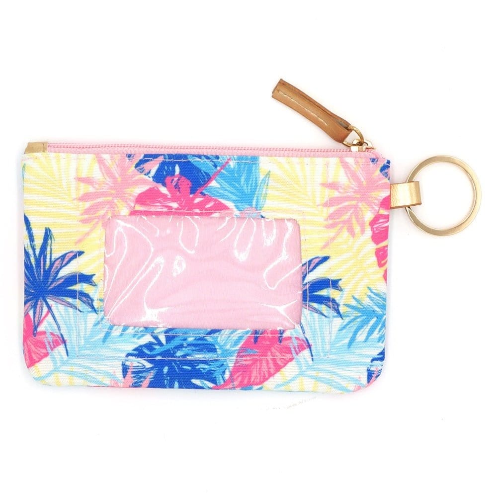 MB0145(PK.BL) Tropical Leaves Lanyard ID Wallet - MiMi Wholesale