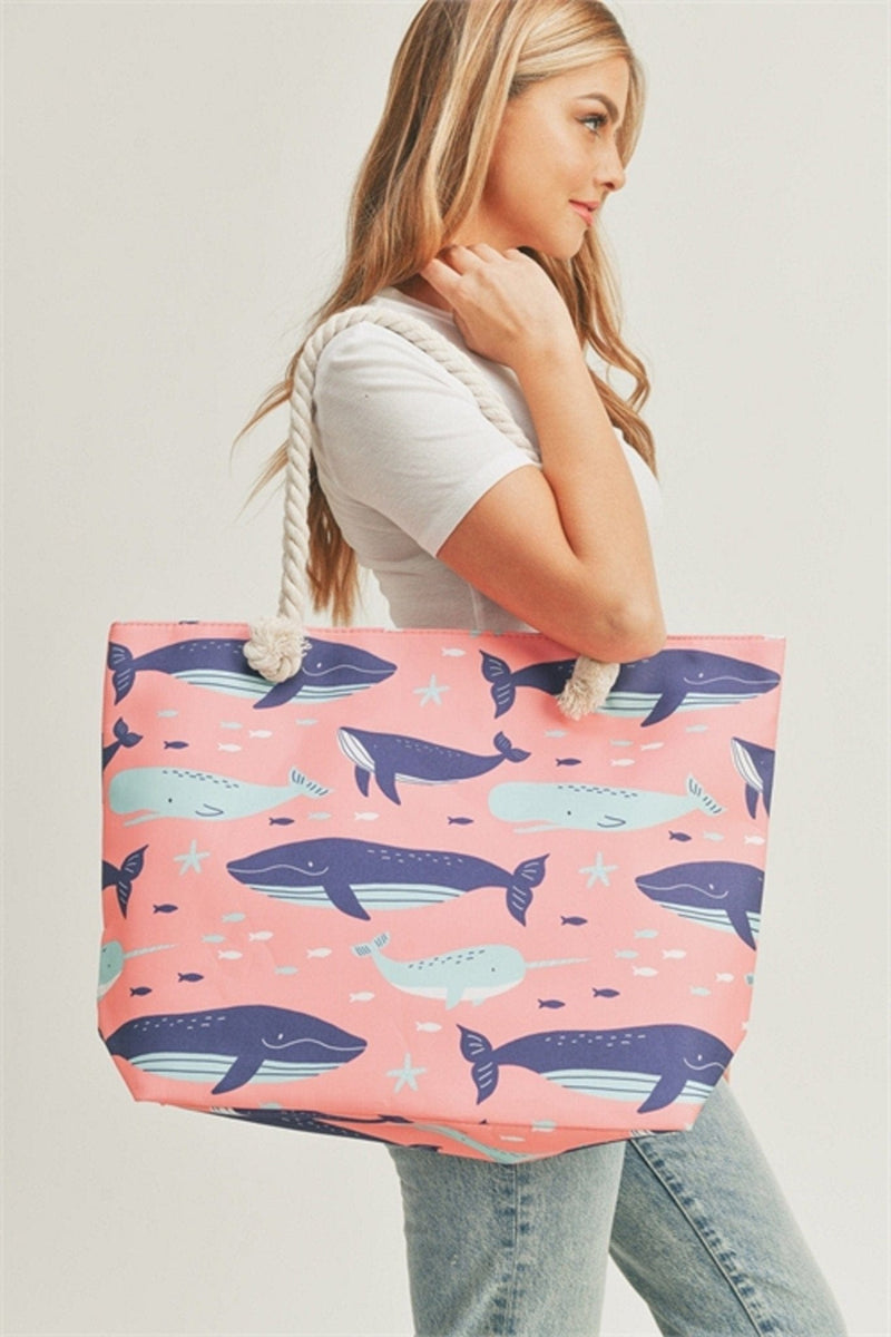 MB0173 Whale Print Tote Bag - MiMi Wholesale