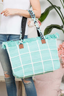 MB0176 Checked Pattern Top Fringe With Aztec Patterned Strap Tote Bag - MiMi Wholesale