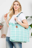 MB0176 Checked Pattern Top Fringe With Aztec Patterned Strap Tote Bag - MiMi Wholesale