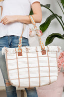 MB0176 Checked Pattern Top Fringe With Aztec Patterned Strap Tote Bag - MiMi Wholesale