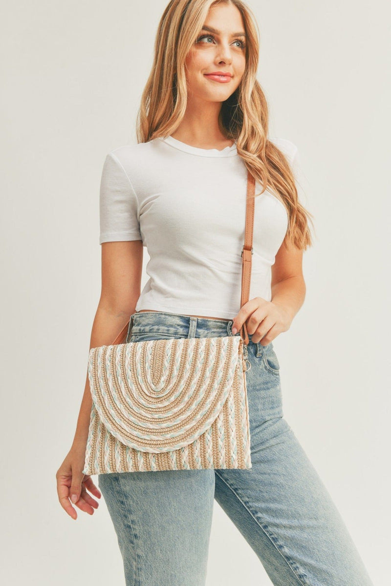 MB0183 Remi Mixed Color Straw Crossbody/Clutch - MiMi Wholesale