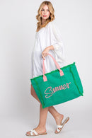 MB0204 Sewn Rope Summer Letter Fringe Tote Bag - MiMi Wholesale