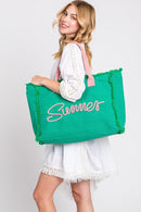 MB0204 Sewn Rope Summer Letter Fringe Tote Bag - MiMi Wholesale
