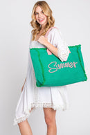 MB0204 Sewn Rope Summer Letter Fringe Tote Bag - MiMi Wholesale