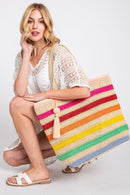 MB0205 Amara Rainbow Crochet Tote Bag With Tassel - MiMi Wholesale