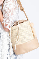 MB0209 Cora Straw Bucket Bag With Tassel - MiMi Wholesale