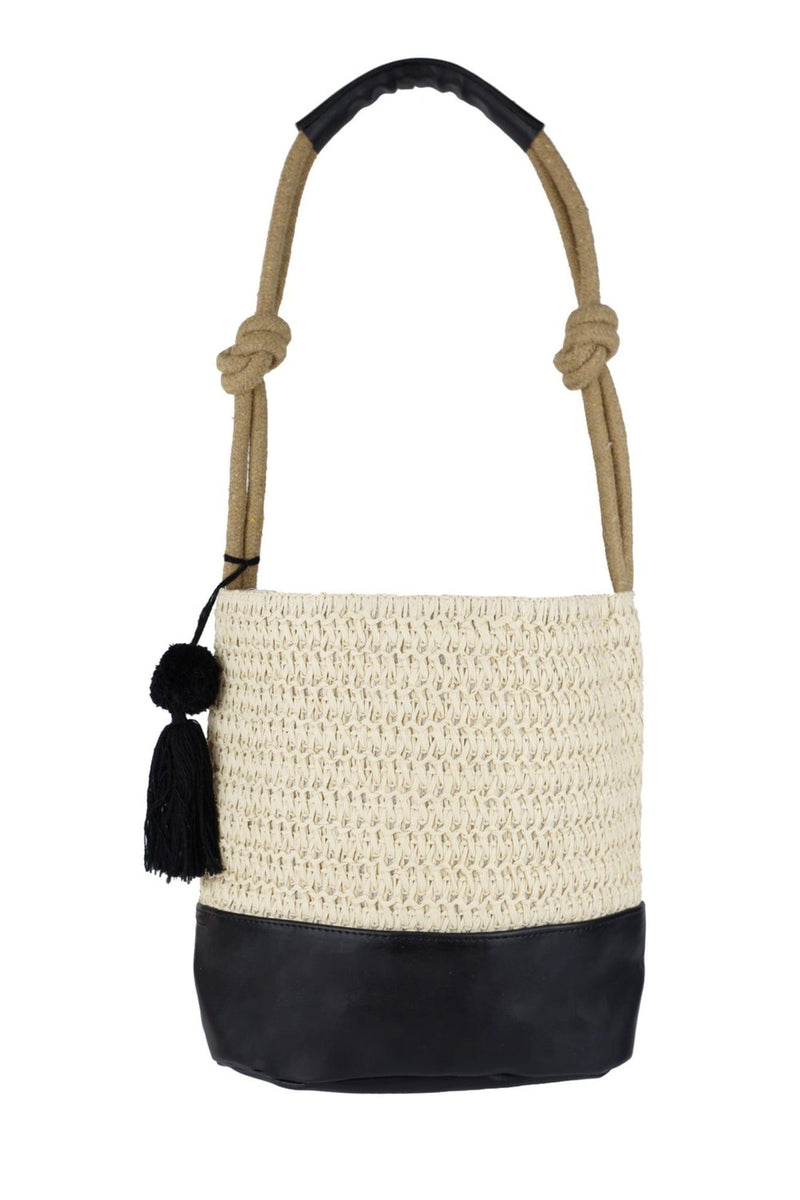MB0209 Cora Straw Bucket Bag With Tassel - MiMi Wholesale