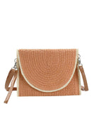 MB0212 Frayed Trim Straw Crossbody/Clutch - MiMi Wholesale