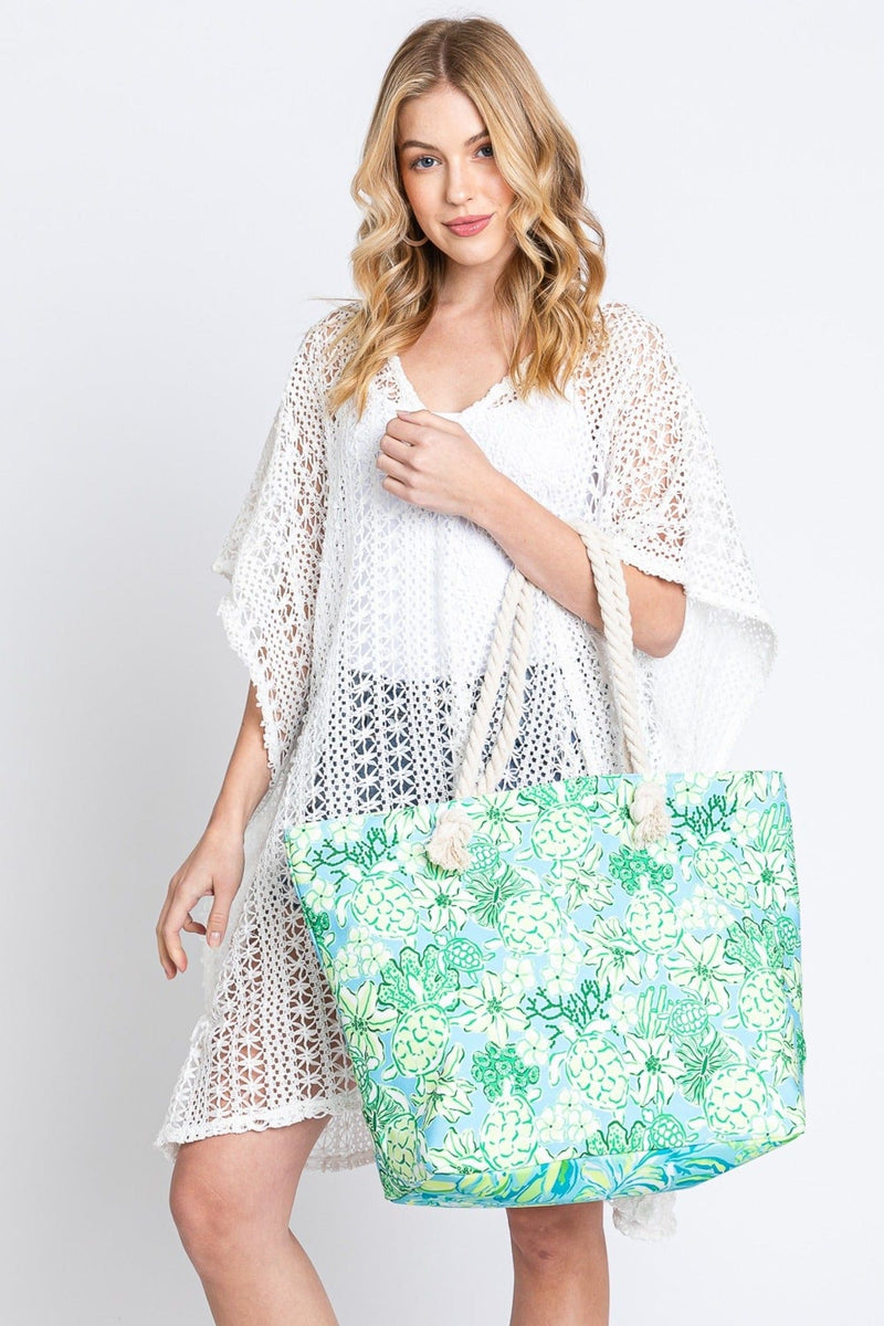 MB0223 Hand Drawn Turtle Print Beach Tote Bag - MiMi Wholesale