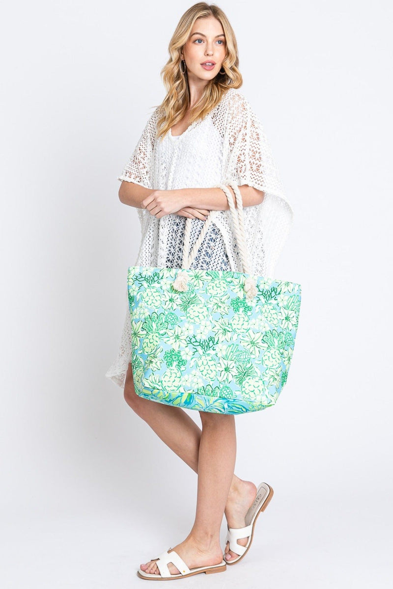 MB0223 Hand Drawn Turtle Print Beach Tote Bag - MiMi Wholesale