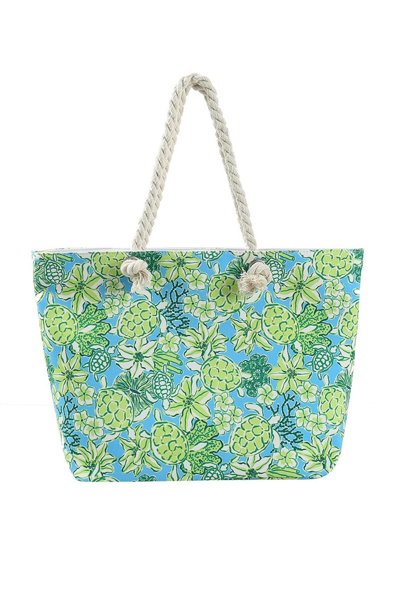 MB0223 Hand Drawn Turtle Print Beach Tote Bag - MiMi Wholesale