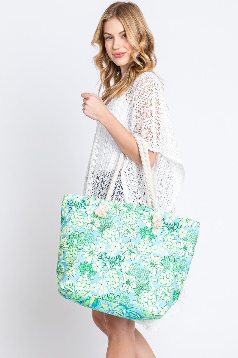 MB0223 Hand Drawn Turtle Print Beach Tote Bag - MiMi Wholesale