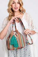 MB0233 Leila Multi Colored Striped Bucket Bag - MiMi Wholesale