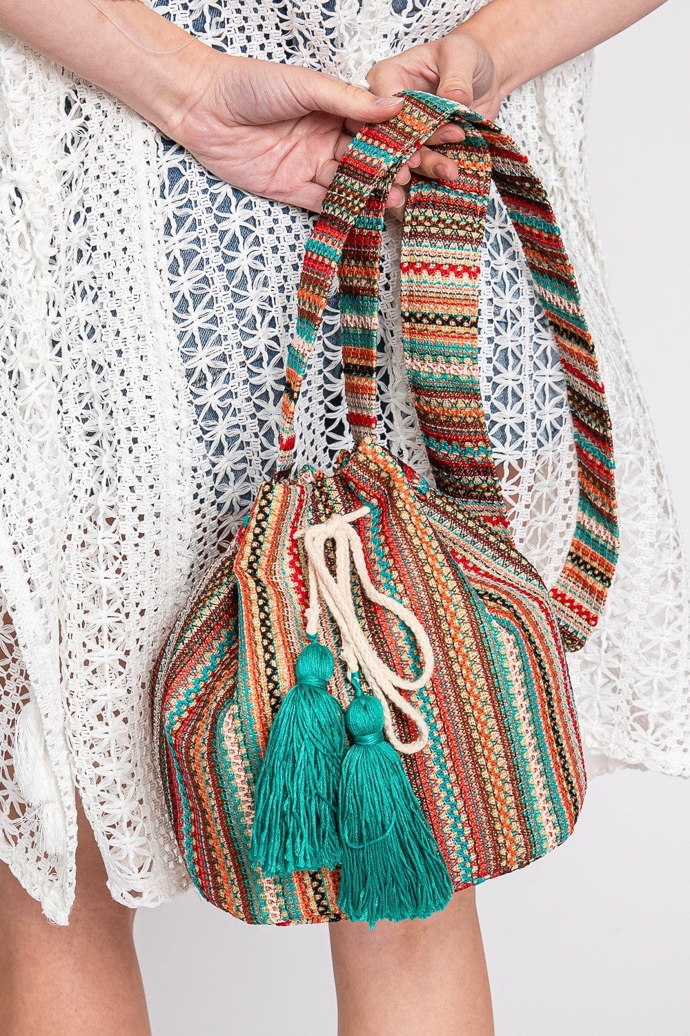 MB0233 Leila Multi Colored Striped Bucket Bag - MiMi Wholesale