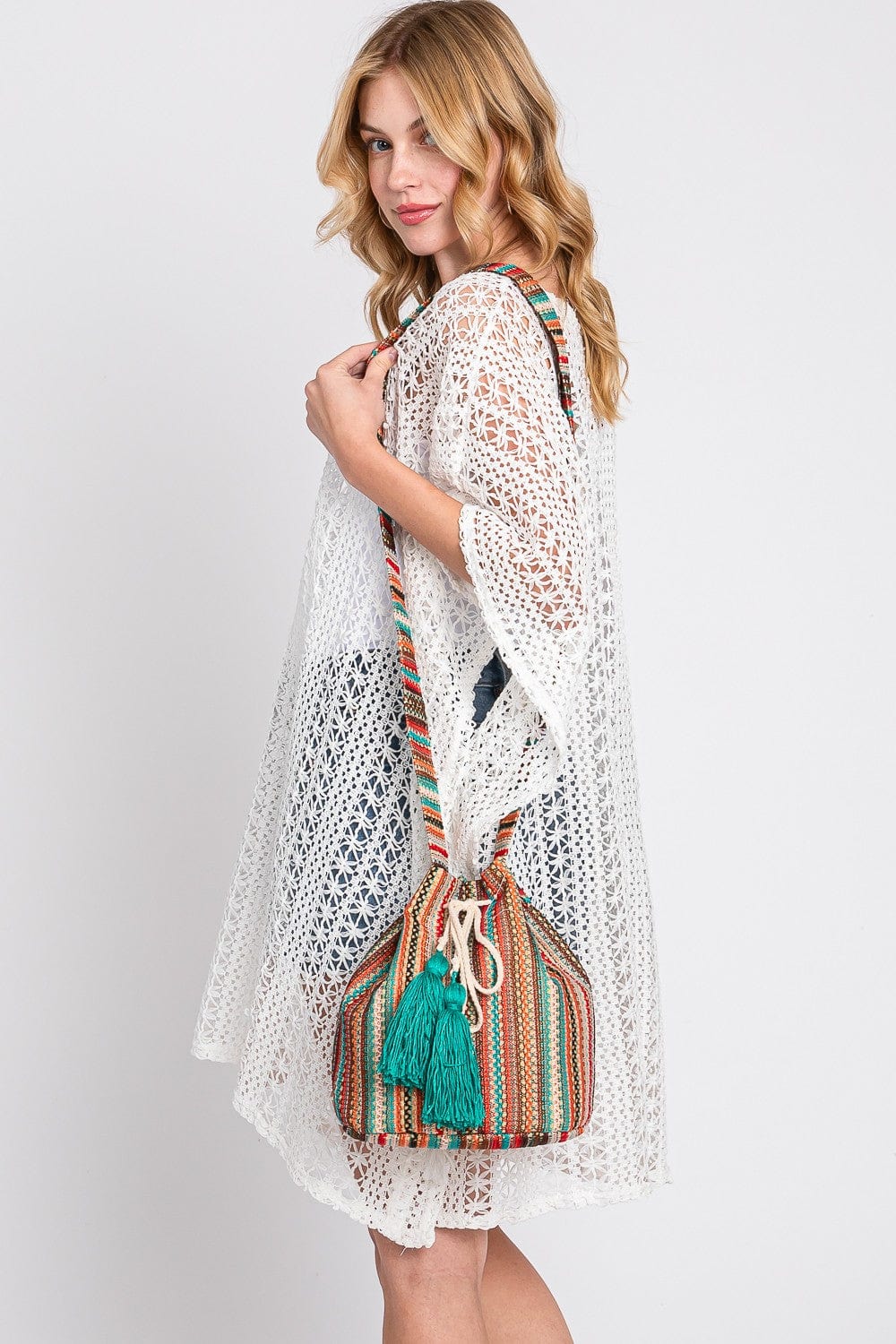 MB0233 Leila Multi Colored Striped Bucket Bag - MiMi Wholesale