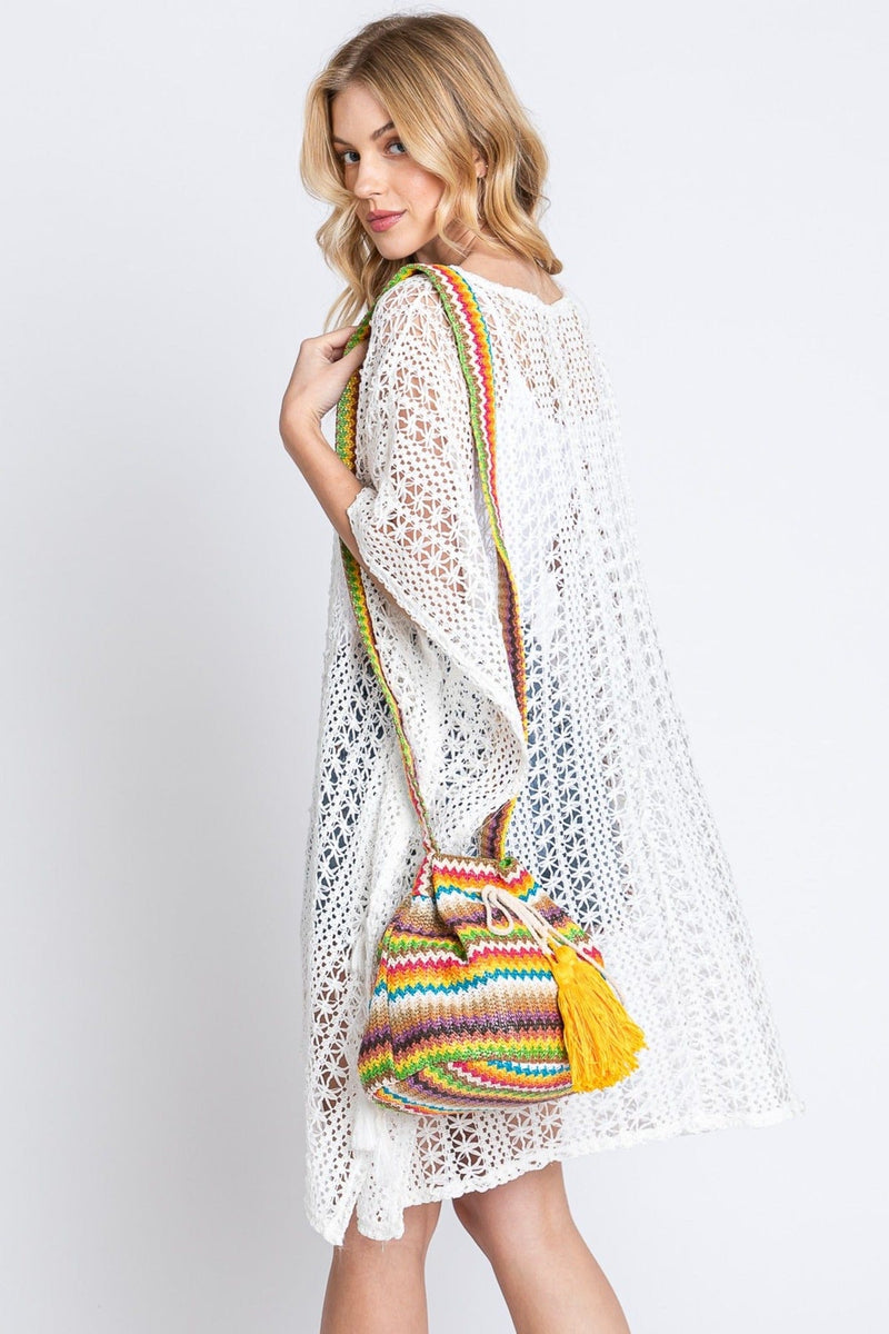 MB0234 Ayla Multi Color Chevron Straw Bucket Bag - MiMi Wholesale