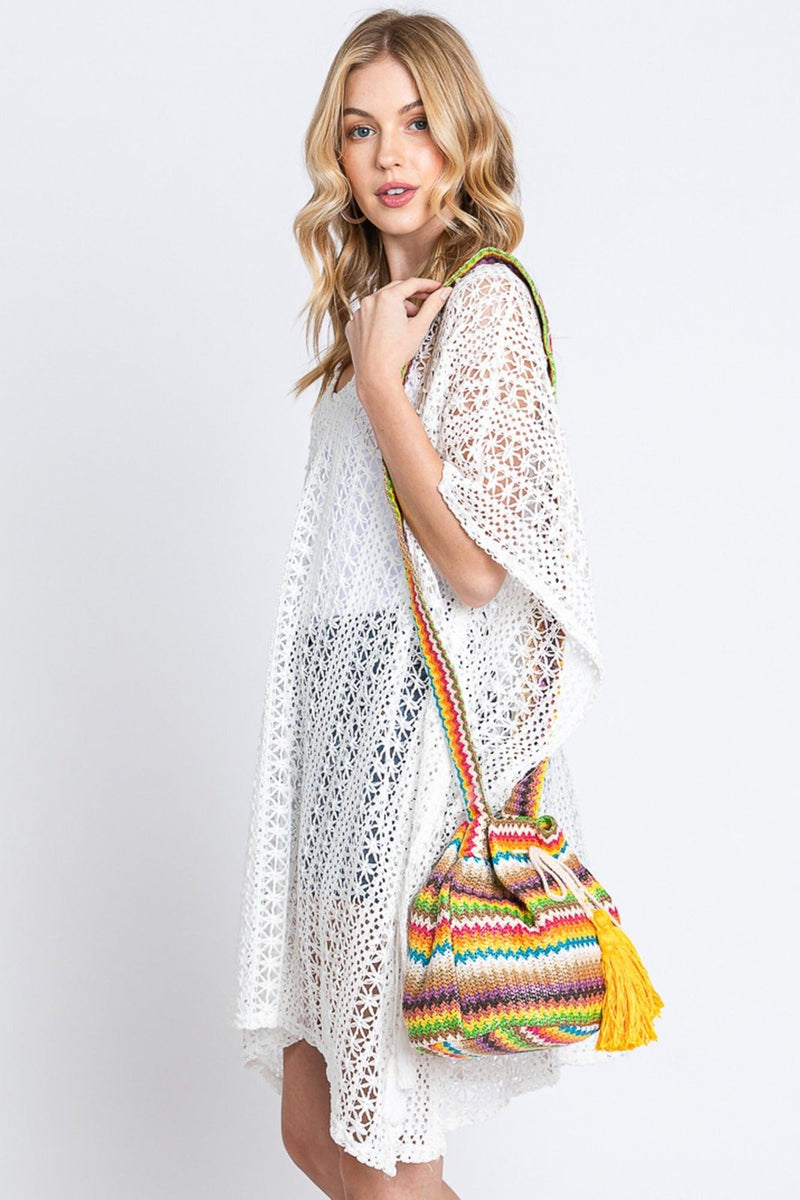 MB0234 Ayla Multi Color Chevron Straw Bucket Bag - MiMi Wholesale