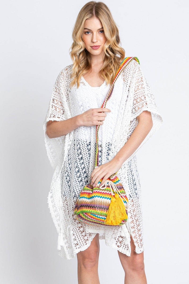 MB0234 Ayla Multi Color Chevron Straw Bucket Bag - MiMi Wholesale