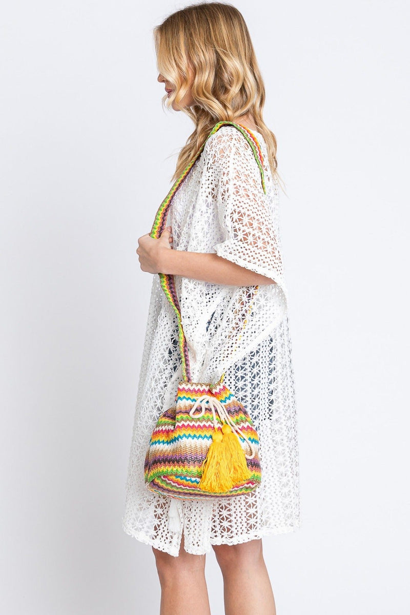 MB0234 Ayla Multi Color Chevron Straw Bucket Bag - MiMi Wholesale