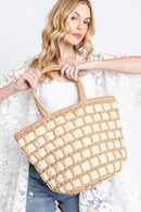 MB0243 Ronnie Two Tone Straw Bag - MiMi Wholesale