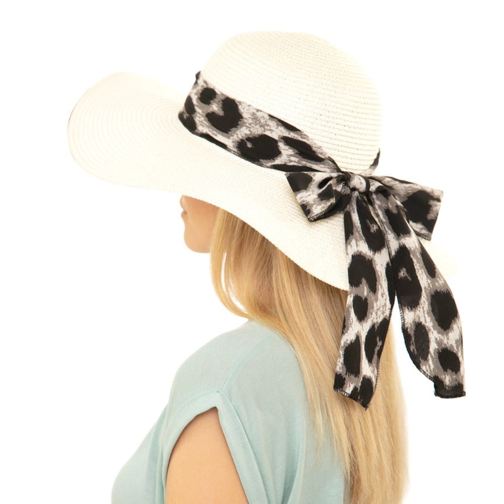 MH0024 Leopard Print Bow Summer Floppy Hat - MiMi Wholesale