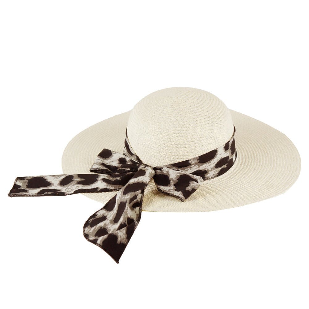 MH0024 Leopard Print Bow Summer Floppy Hat - MiMi Wholesale