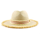 MH0036 Frayed Trim Aztec Banded Straw Hat - MiMi Wholesale