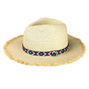 MH0038 Frayed Trim Aztec Banded Straw Hat - MiMi Wholesale