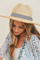 MH0039 Frayed Trim Aztec Banded Straw Hat - MiMi Wholesale