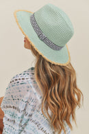 MH0039 Frayed Trim Aztec Banded Straw Hat - MiMi Wholesale