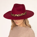 MH0047 Fedora Leopard Band Trim Felt Hat - MiMi Wholesale