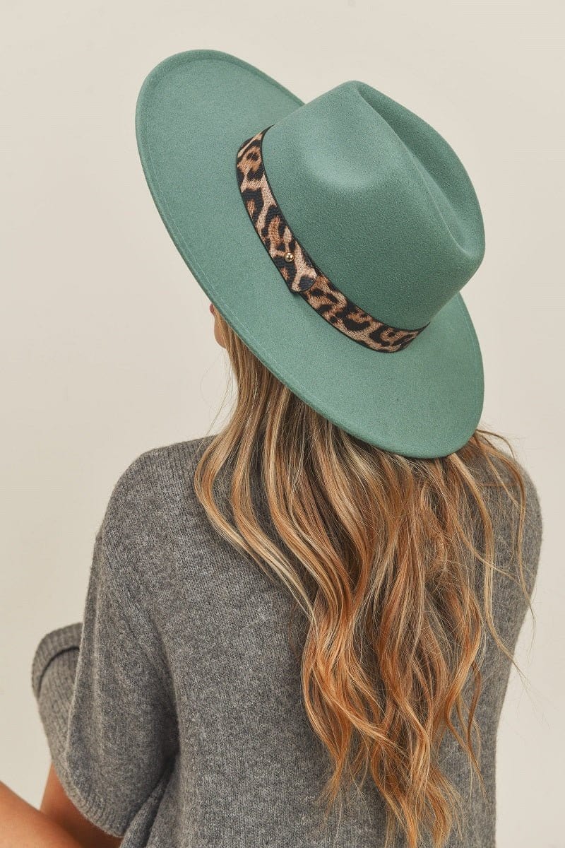 MH0047 Fedora Leopard Band Trim Felt Hat - MiMi Wholesale