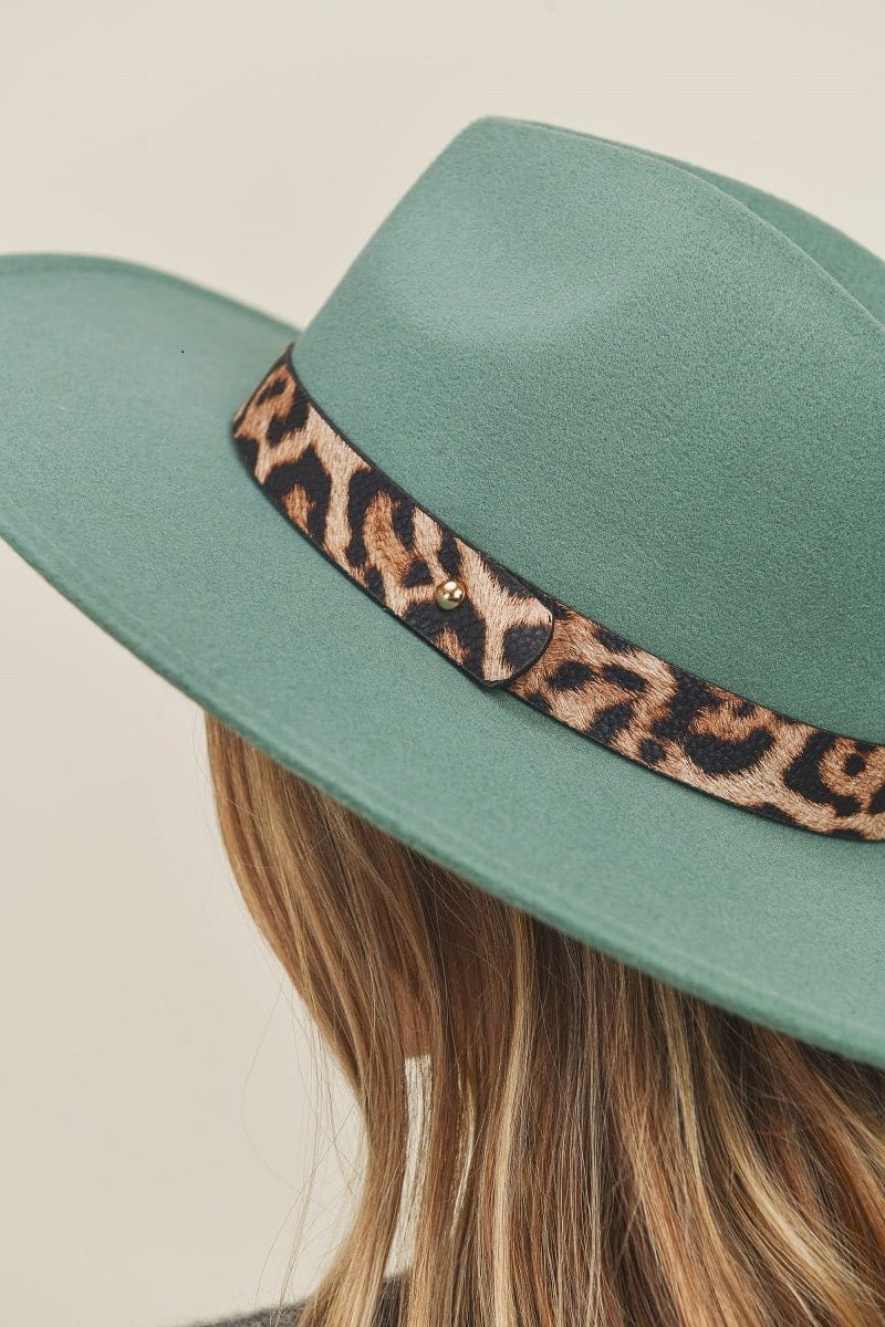 MH0047 Fedora Leopard Band Trim Felt Hat - MiMi Wholesale