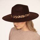 MH0047 Fedora Leopard Band Trim Felt Hat - MiMi Wholesale