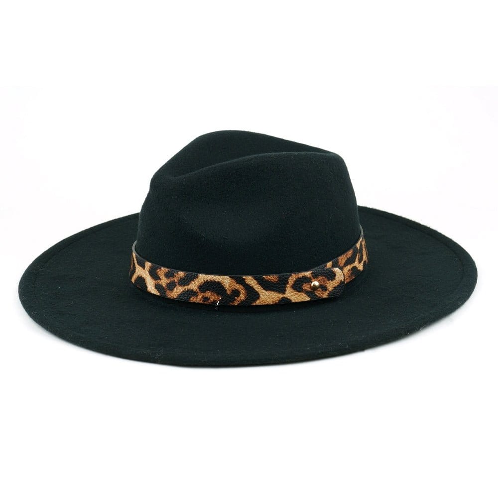MH0047 Fedora Leopard Band Trim Felt Hat - MiMi Wholesale