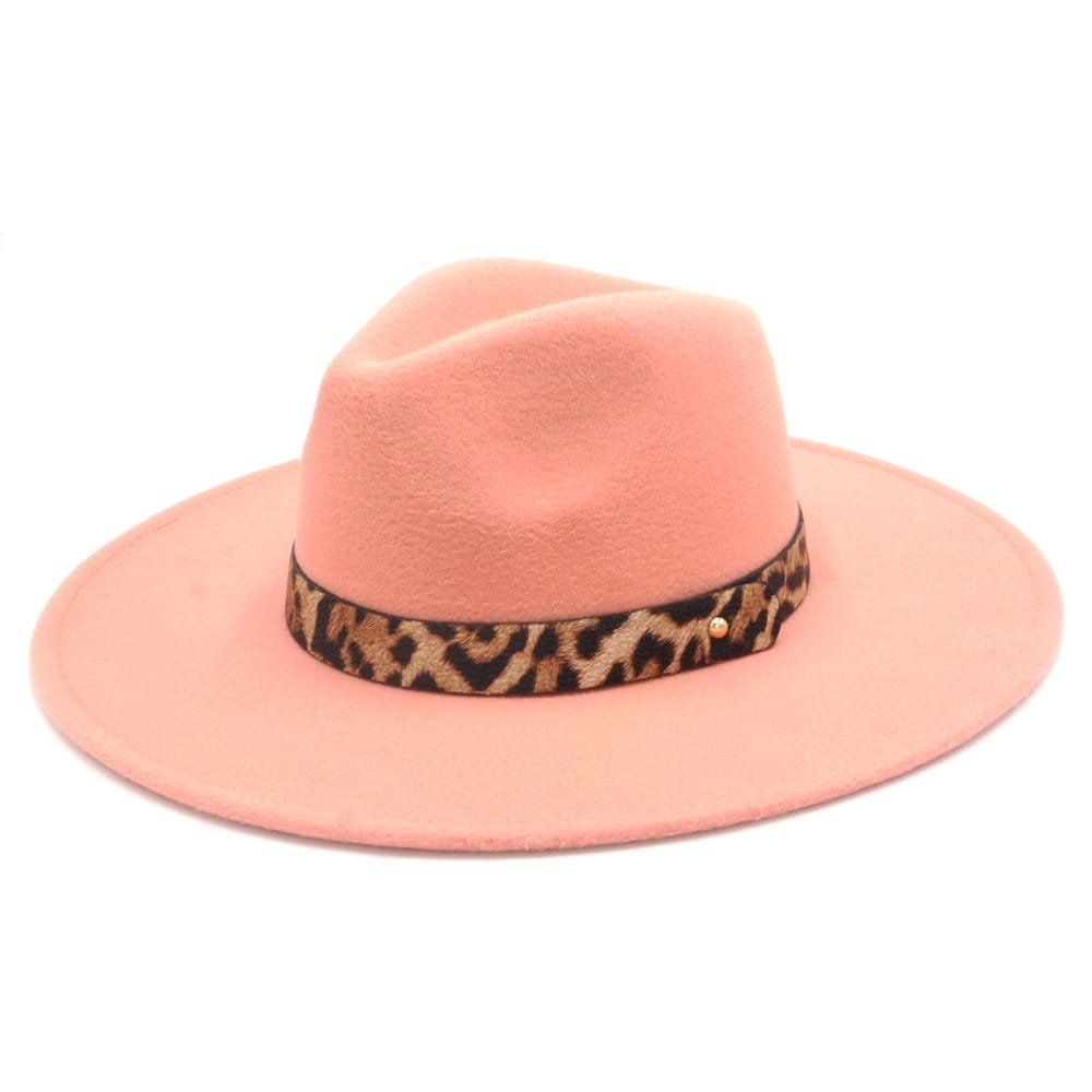 MH0047 Fedora Leopard Band Trim Felt Hat - MiMi Wholesale