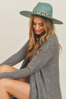 MH0047 Fedora Leopard Band Trim Felt Hat - MiMi Wholesale