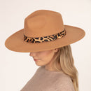 MH0047 Fedora Leopard Band Trim Felt Hat - MiMi Wholesale