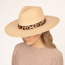 MH0047 Fedora Leopard Band Trim Felt Hat - MiMi Wholesale
