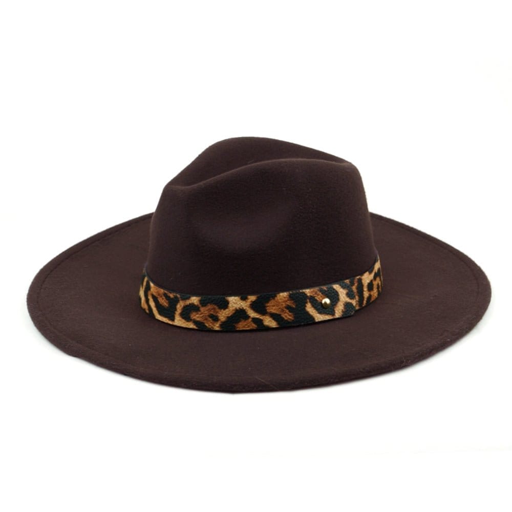 MH0047 Fedora Leopard Band Trim Felt Hat - MiMi Wholesale