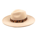 MH0047 Fedora Leopard Band Trim Felt Hat - MiMi Wholesale