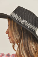 MH0070 Tribal Band Flat Top Sun Hat - MiMi Wholesale