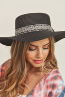 MH0070 Tribal Band Flat Top Sun Hat - MiMi Wholesale