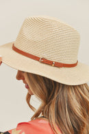 MH0072 Leather Band Fedora Straw Hat - MiMi Wholesale